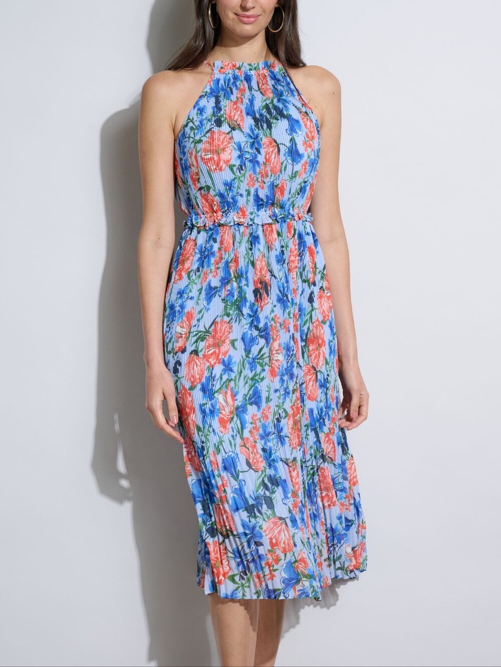 NWT Elie Tahari The Morgan Midi Dress Floral Pleated Halter in size Small - Picture 1 of 17